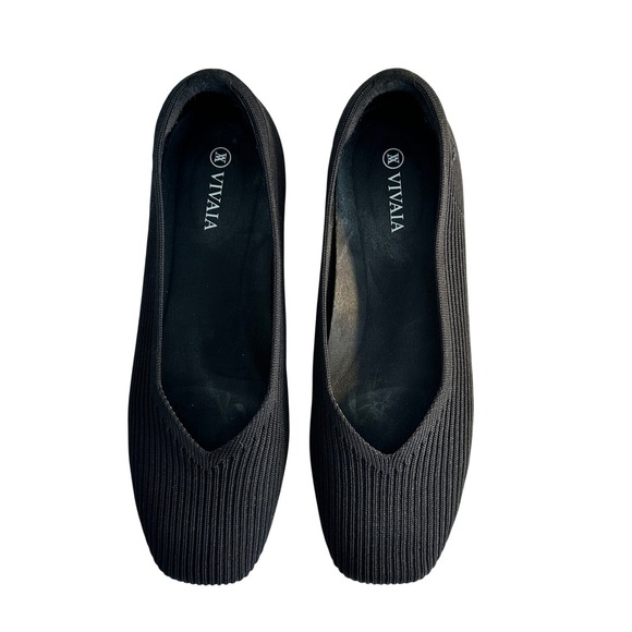 Vivaia Shoes - VIVAIA Margot 2.0 V Cut Ballet Flats Size 37 US 6.5 Black Square Toe Ribbed Knit